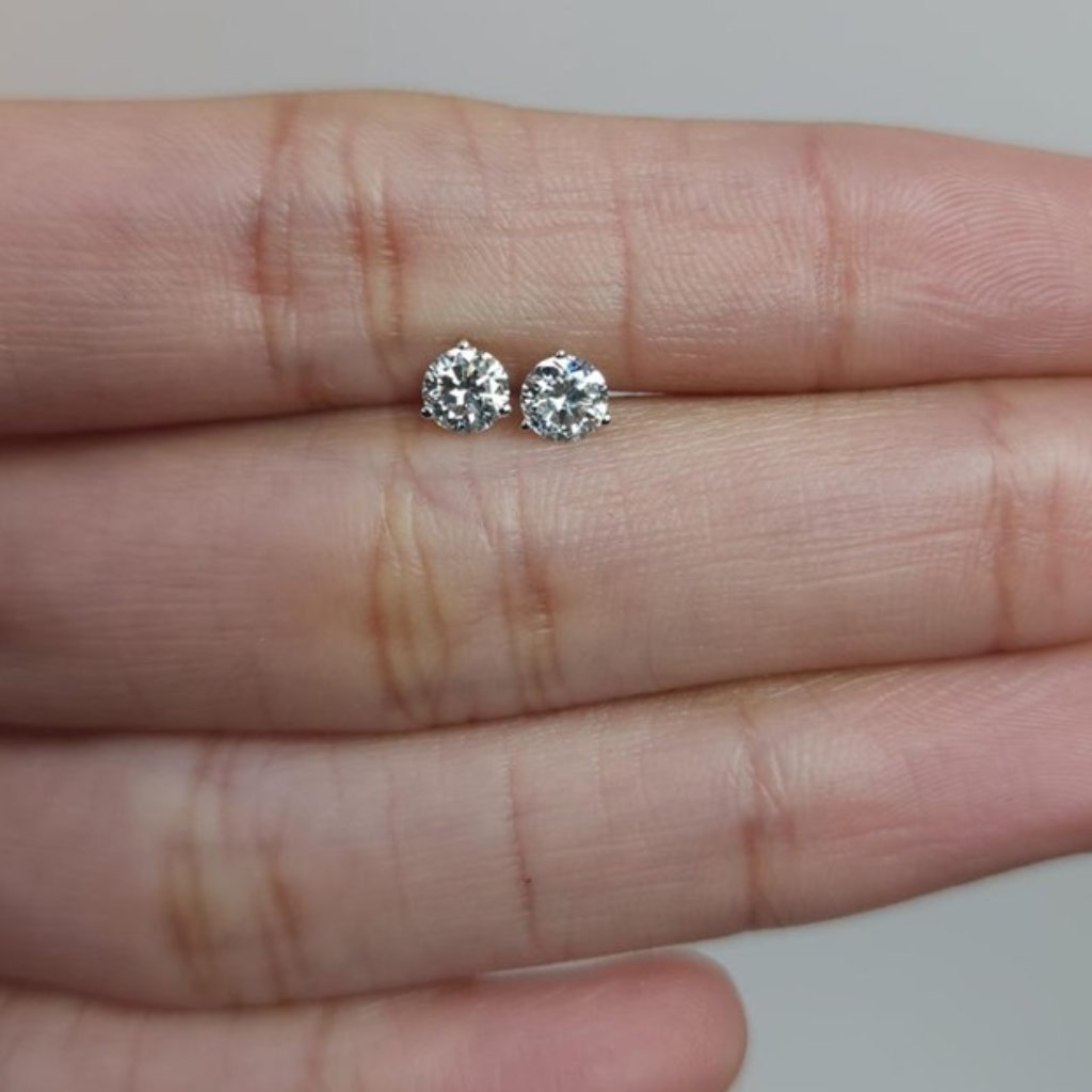 14kt Gold 3 Prong Martini 0.75ct Lab Grown Diamond Stud Earrings